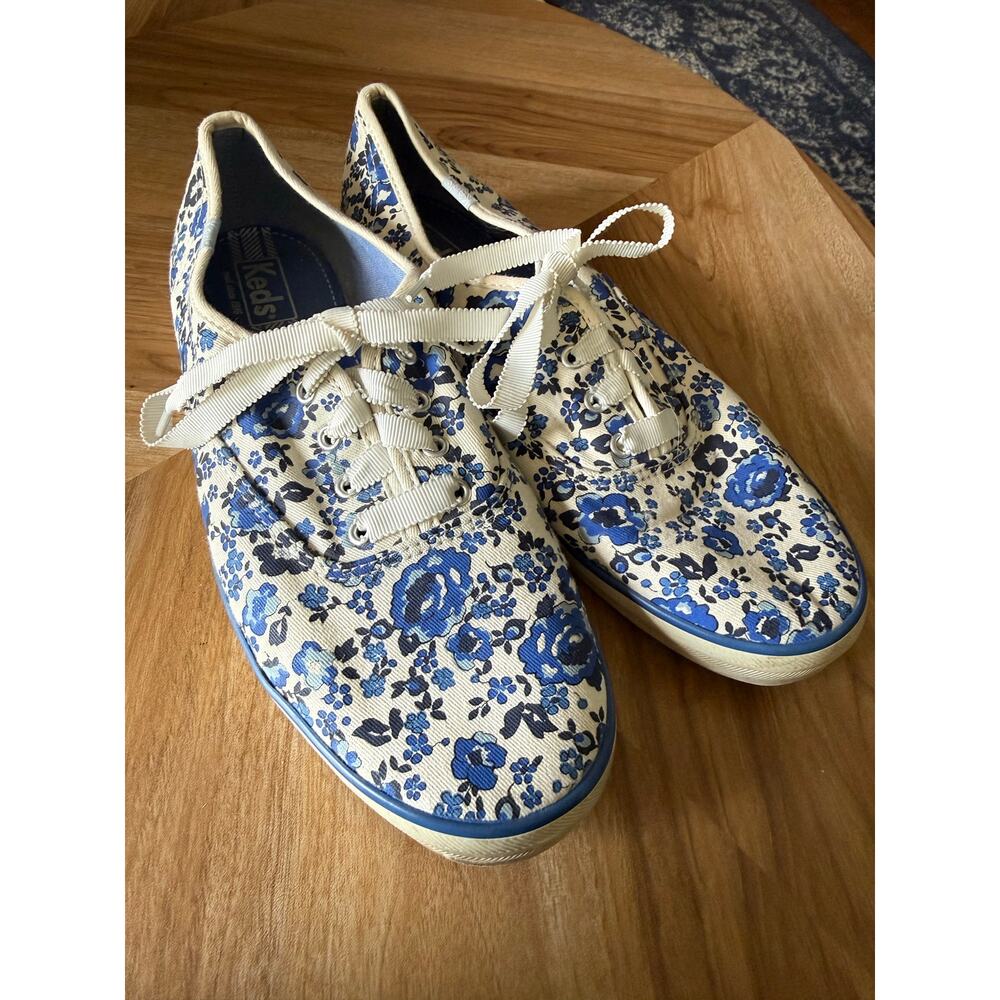 Keds Blue Floral Low Ribbon Lace Sneakers Sz. 9.5 - Picture 3 of 9